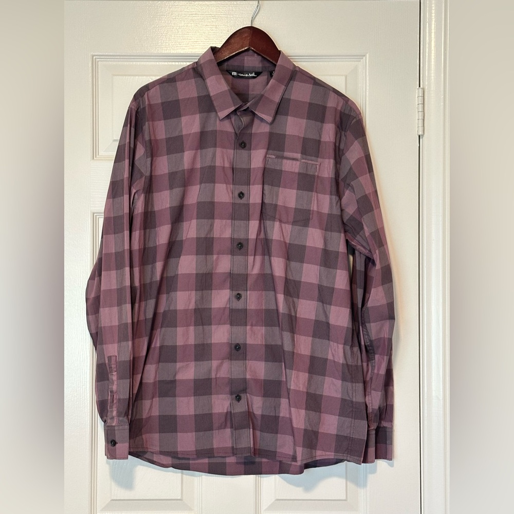 Men’s Travis Mathew Shirt XL Purple Plaid Button Up Flex Cotton Blend